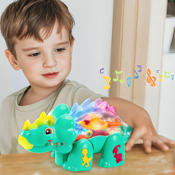 Toygenic Transparent Gear Dino Park Dinosaur Car Vehicle Toy for Kids|Boys|Girls with 3D Colorful Light & Music and Bump & go Action (Color-as per Availability).