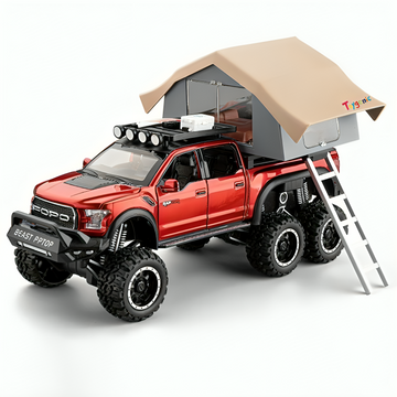 Toygenic 1:28 Ford Raptor F-150 Raptor Camping RV Alloy Car Model Light & Sound Effect Die-cast Car Toys for Boys Birthday Gift Kids Toys Car Collection 【Colors as Per Stock】