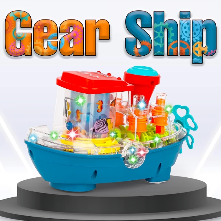 Toygenic  Transparent Gear Ship Boat Toy for Toddler Interaction Sound and Light Interactive Kids Gift