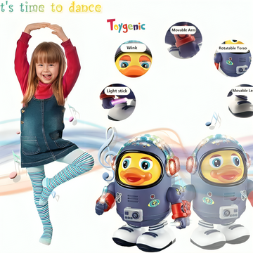 Toygenic Dancing Space Duck Toy Battery Operated Toy Figure with Lights and Sounds, Space Elements Designed，Dancing Robot for Infants,Babies,Kids