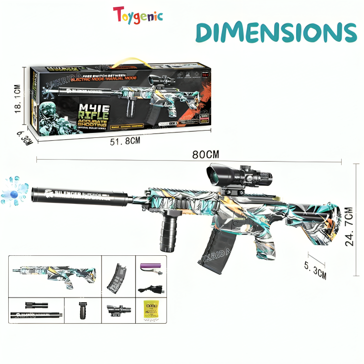 Toygenic Automatic & Manual (Dual Mode) Electric M416 Gel Blaster Gun with 2500 Gel Balls, Battery Gun with Automatic Fast Fire Rate for Adults - M416 Rifle Shooting