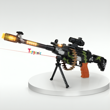 Toygenic Light and Music Sound Gun Toys For Kids | Revolving Machine Gun Toy with Flashing Lights & Sound Effect | AK 47b Rifle Army Gun Printed, Power Source: 3xAA Battery (Not Included) (Machine Gun)