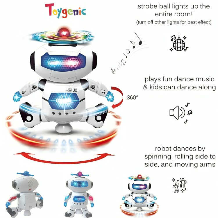 Toygenic Robot Toy,Robot Dancing All Direction Rotation Robot with Colorful Lights and Music Dancing Robot Toys for Boys and Girls | Pack of 1 I Multicolor