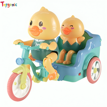 Toygenic Funny Duck Auto Rickshaw Tricycle Toy with Light & Music and Bump & Go Action Vehicle for Kids - Yellow