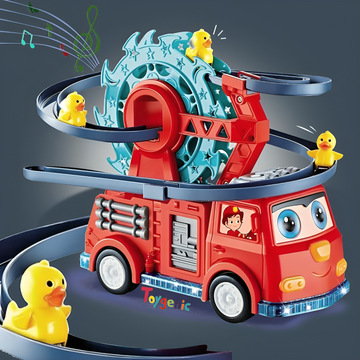 Toygenic Fire Truck Toy with Small Duck Climbing Toy & 3D Car that Lights Up and Produces Siren Sounds with Automatic Steering Function, Boy Girl Little Firetruck Noisey for Loud Kid Toddler Play Toy