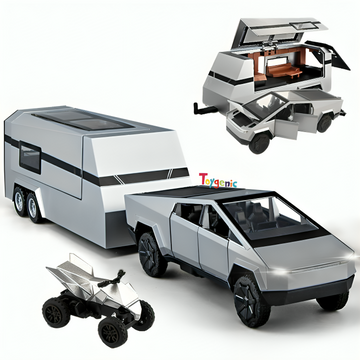 Toygenic Tesla Cybertruck with Pickup Trailer Alloy Car Model Scale (1:32)- Diecast Metal Off-Road Vehicles Truck Model Sound and Light Kids (Colors as Per Stock)