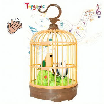 Toygenic Singing Moving Chirping Beautiful Bird Pet Toy in Cage, Hanging Cage with Music Singing Moving Chirping for Kids for Home Decor/Living Room/Garden (Multicolour)