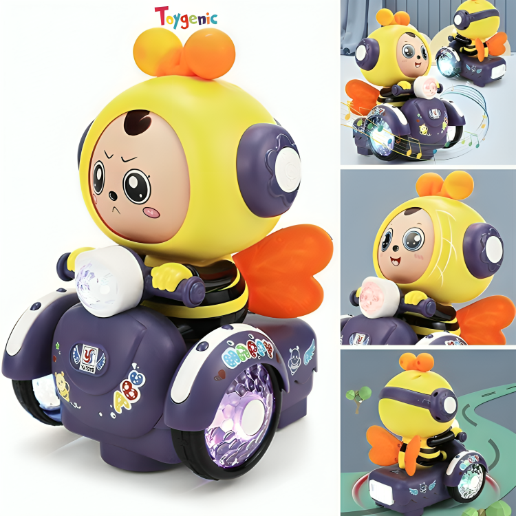 Toygenic Baby Musical Toys, Electric Toy Car with Bee Music Light Rotation Toy, Baby Crawling Toys for 1-2 Year Old Boy Gifts Girl Toy