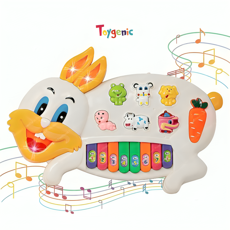 Toygenic Musical Rabbit Piano Toy with Flashing Light & Sound for Kid, Early Development Musical Toy