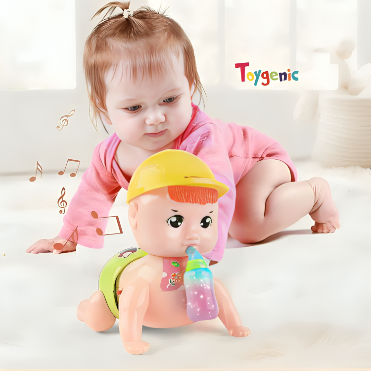 Toygenic Crawling Baby Toy with Music and Flashing 3D Light Sound Musical Toy Toddler Baby, Kids Running and Weeping Baby Crawling Attractive Naughty Toy