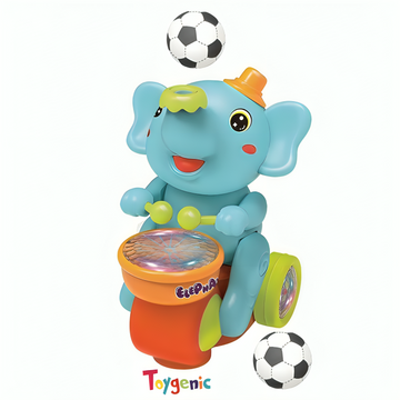 Toygenic Elephant Musician Toy for Kids with Music and Flashing Light Walking Drum Playing with 2 Levitation Ball Electric Toys for Kids - Color May Vary